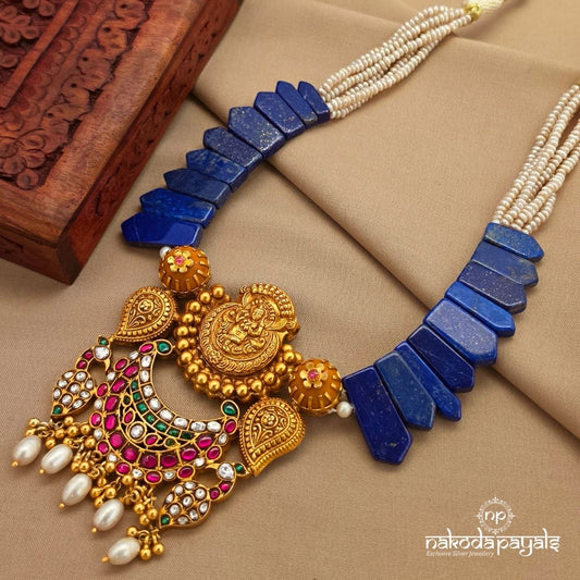 Lapis Coral Pearl Drops Kundan Neckpiece (Gn10225)