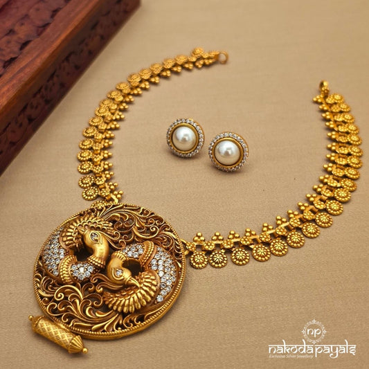 Moissanites Peacock Neckpiece With Earrings (Gn10316)