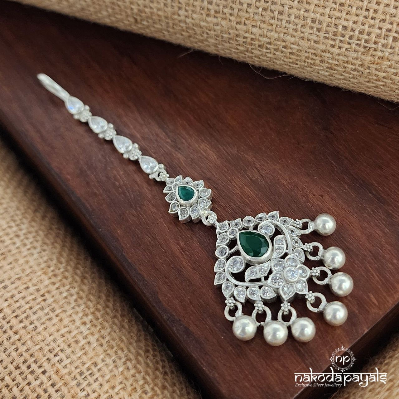 Green Leaf Ball Drops Maang Tika (M0411)