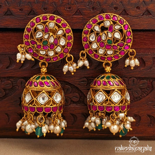 Pearly Peacock Kundan Jhumka (Ge10948)