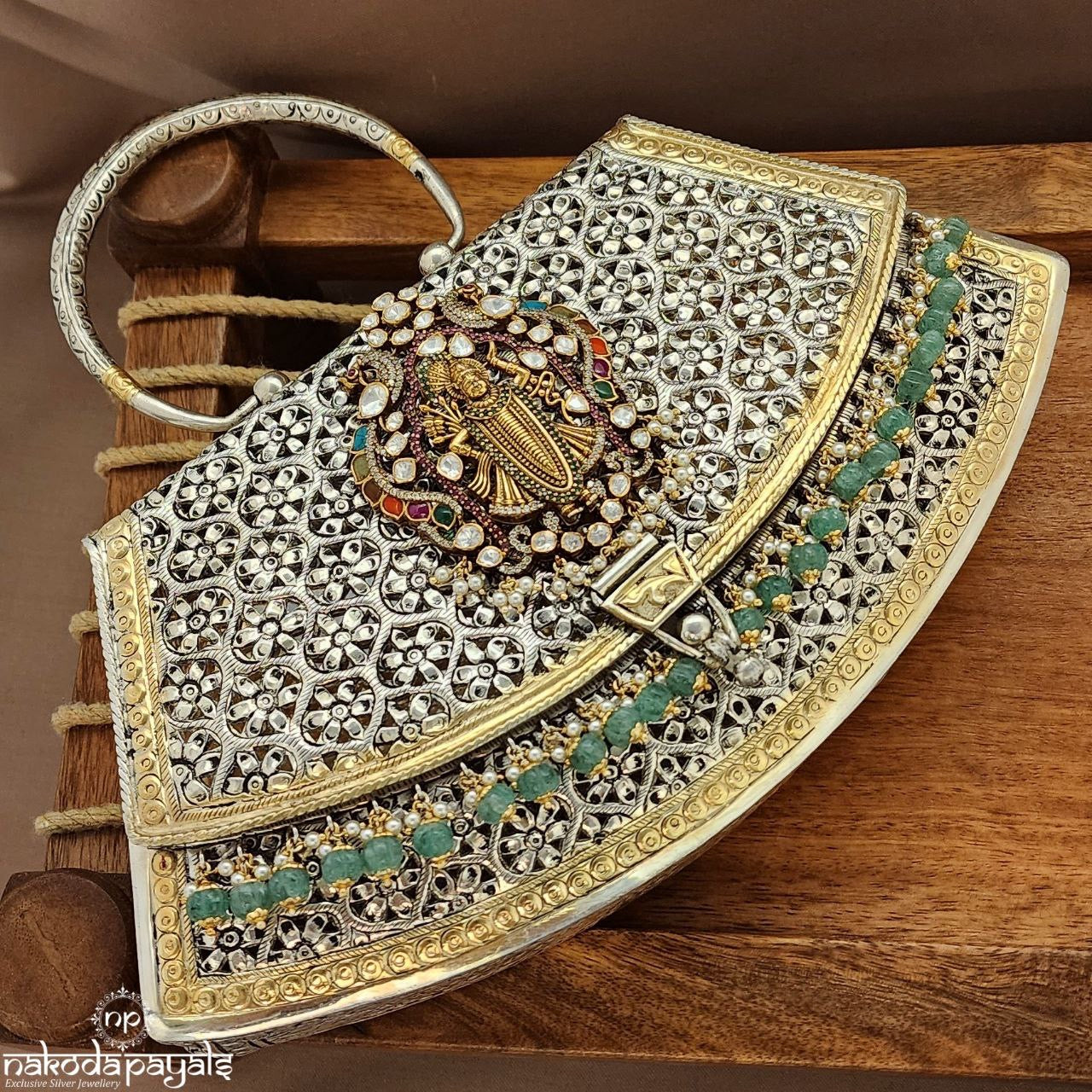 Shreenathji Green Drops Dual Tone Moissanite Purse (Esa310)