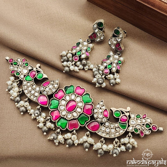 Multicoloured Kundan Choker With Earrings (N10980)