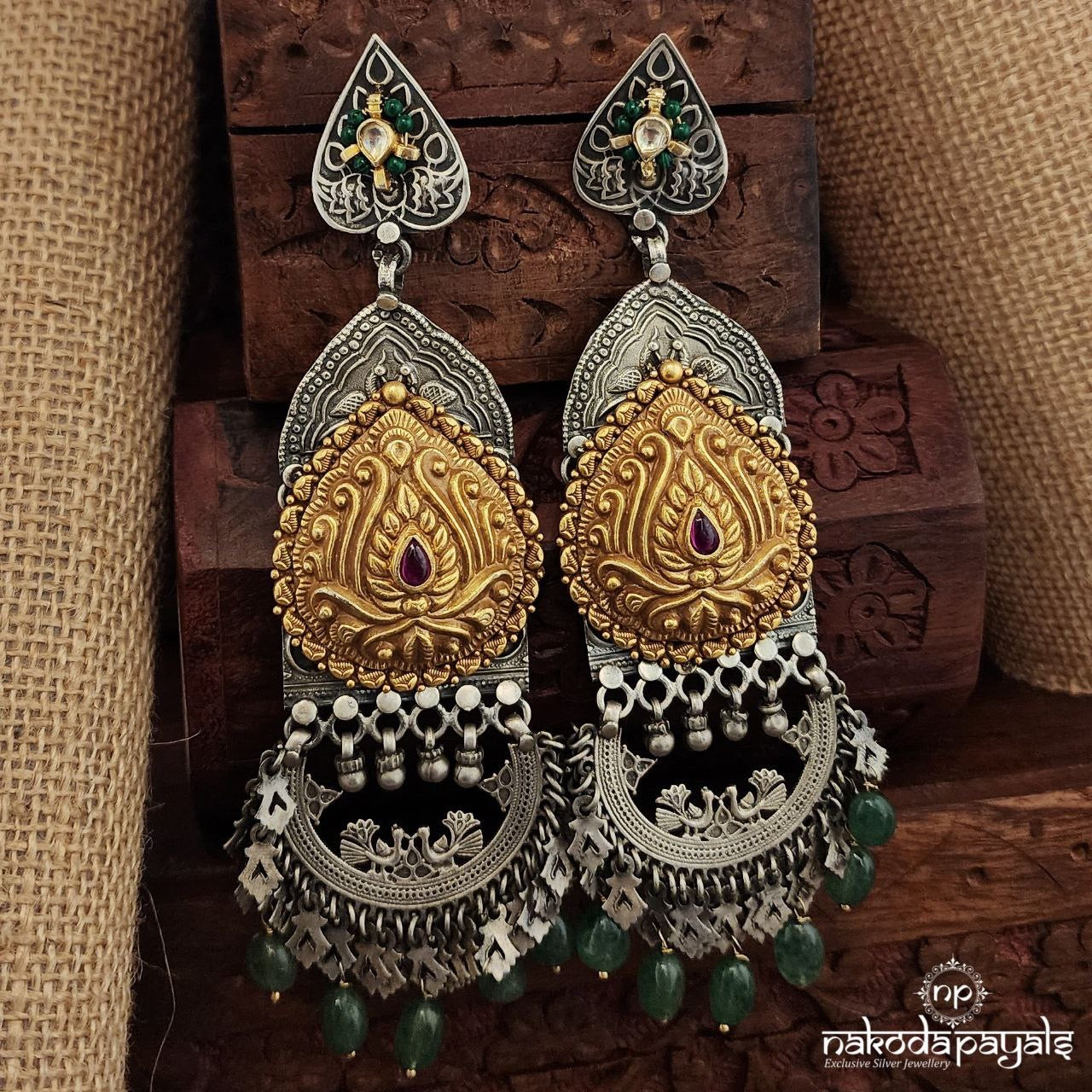 Royal Green Drops Dual Tone Chandbali (Dt1370)