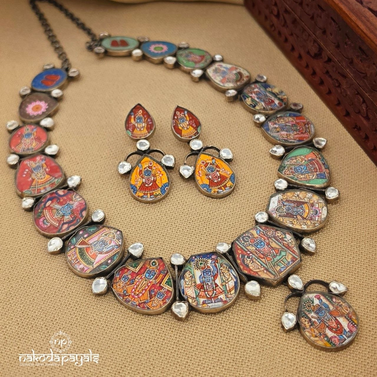 Shri Ram Hand Painted Meckoiece With Earrings (N11974)
