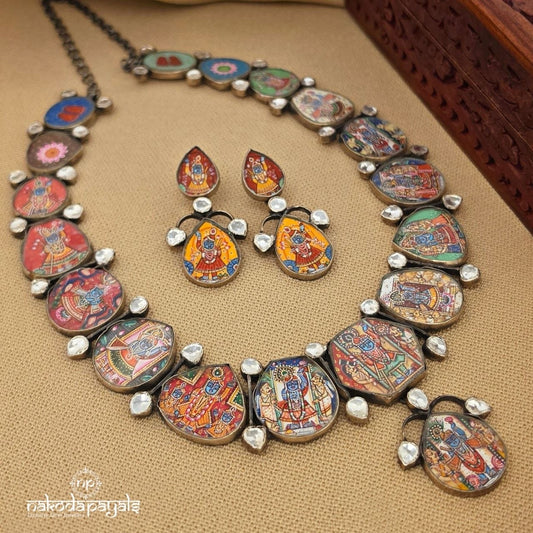 Shrinath Ji Hand Painted Neckpiece With Earrings (N11974)