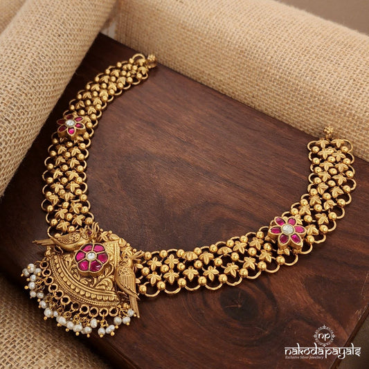 Twin Birdie Pearl Drops Kundan Neckpiece (Gn9148)