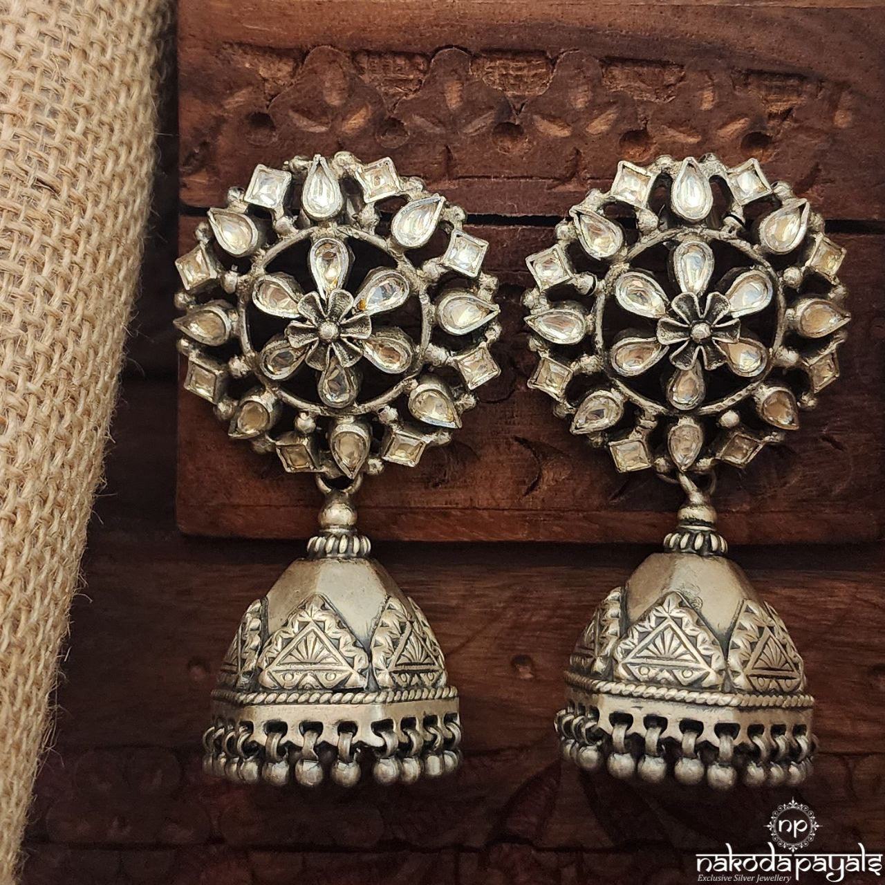 White Floral Jhumka (J1370)