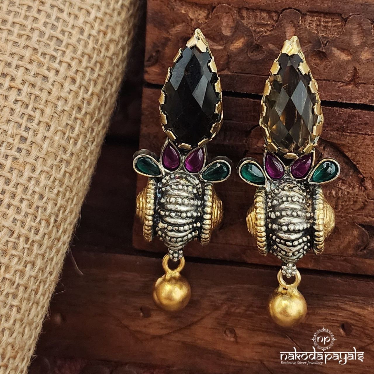 Brown Golden Ball Drop Dual Done Earrings (Dt1335)