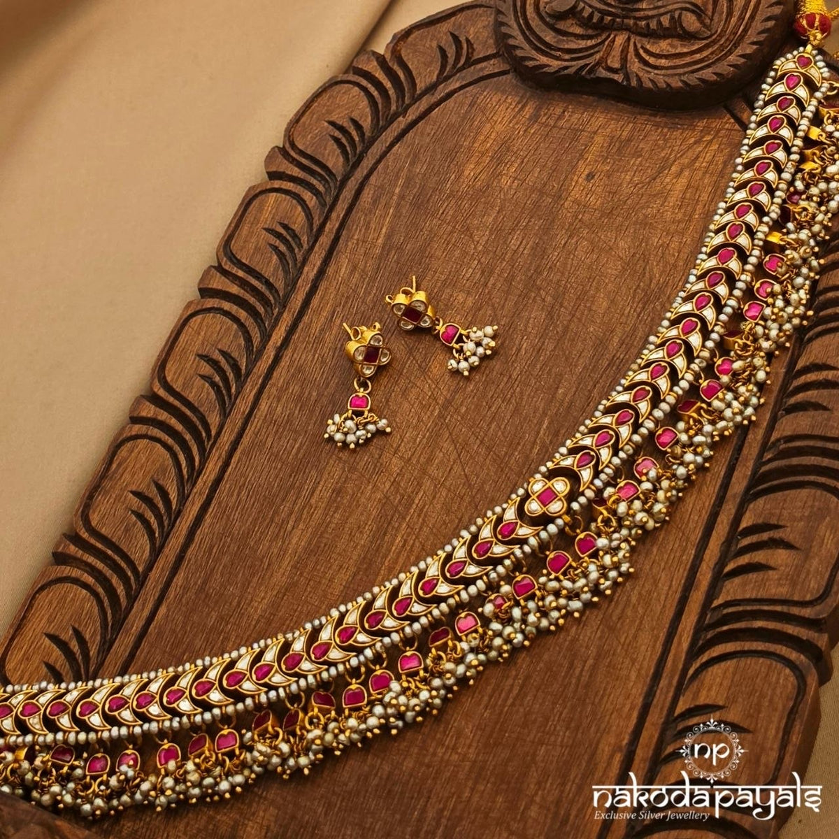 Ruby Pearl Drops Kundan Neckpiece (Gn11024)