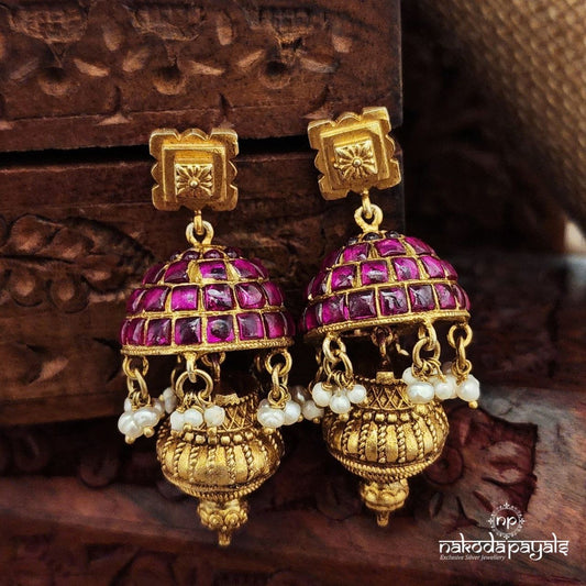 Squarish Pink Ball Drop Jhumka (Ge9656)