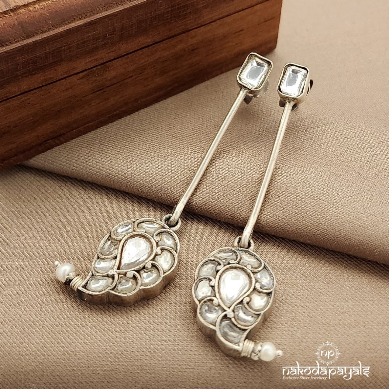 Sparkling White Mango Drop Kundan Earrings (C3611)