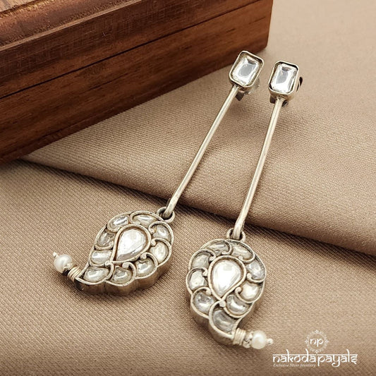 Sparkling White Mango Drop Kundan Earrings (C3611)