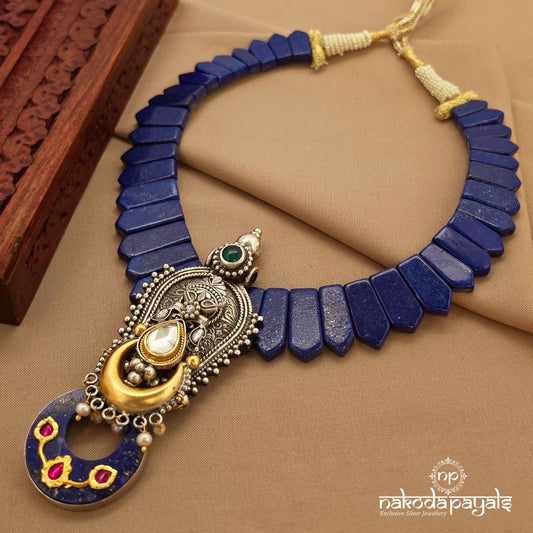Royal Blue Half Moon Dual Tone Neckpiece (N11805)