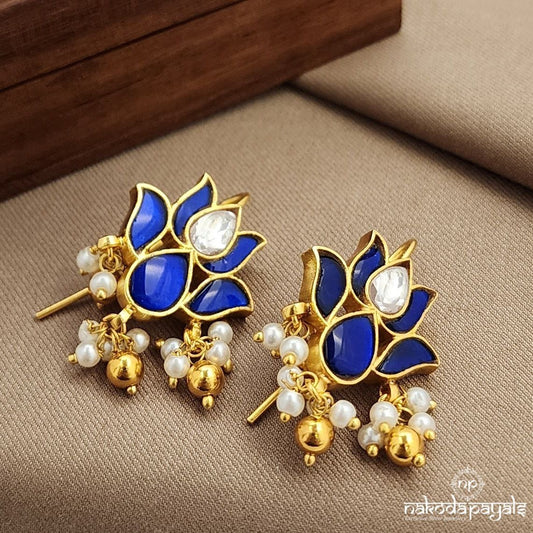 Blue Lotus Pearl Drops Kundan Earrings (Ge9700)