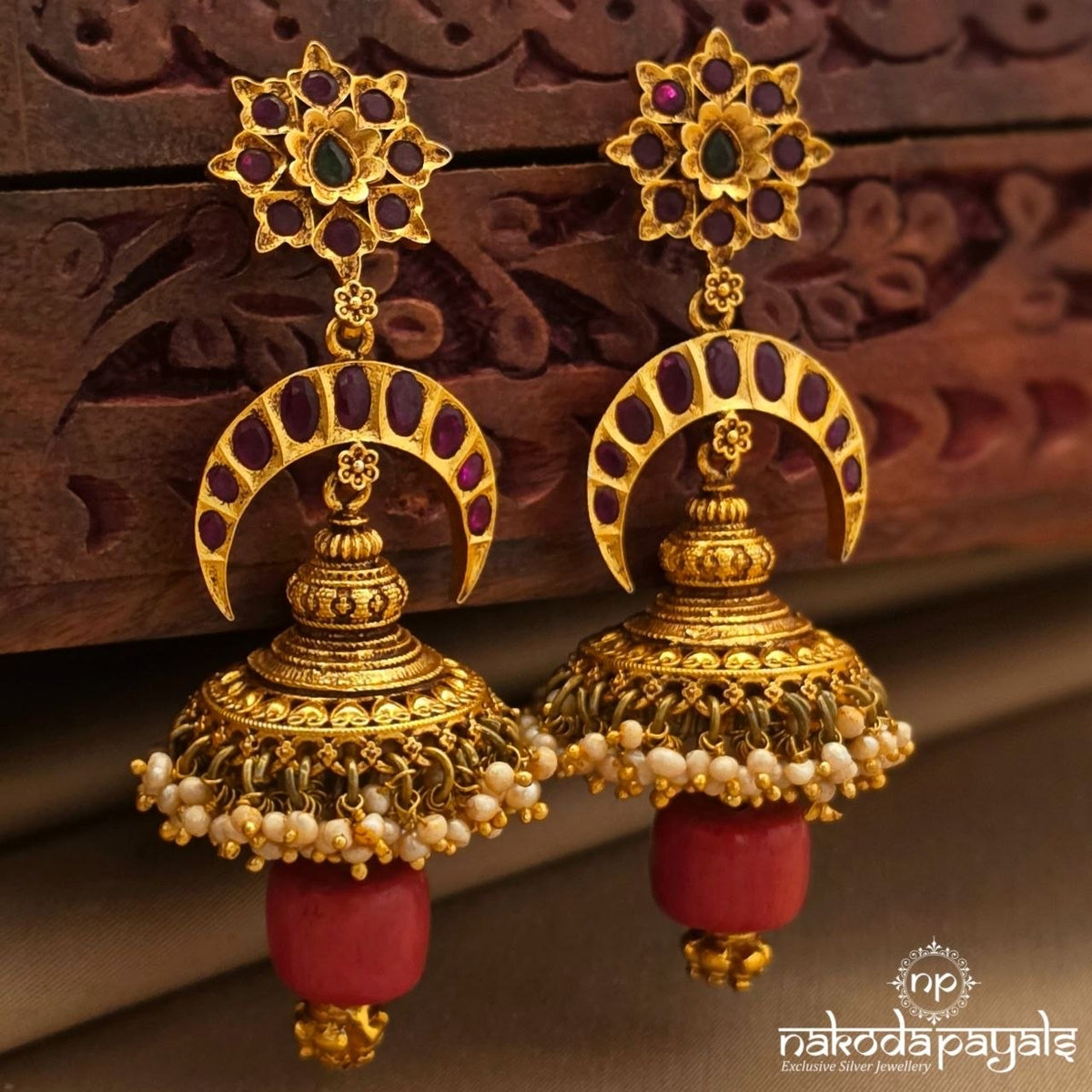 Half Moon Coral Jhumka (Ge11492)