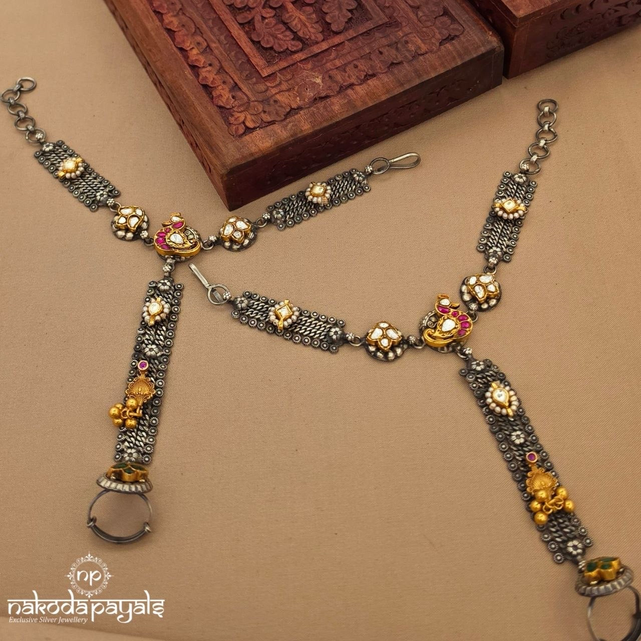 Pink Birdie Kundan Hath Phool (Esa223)
