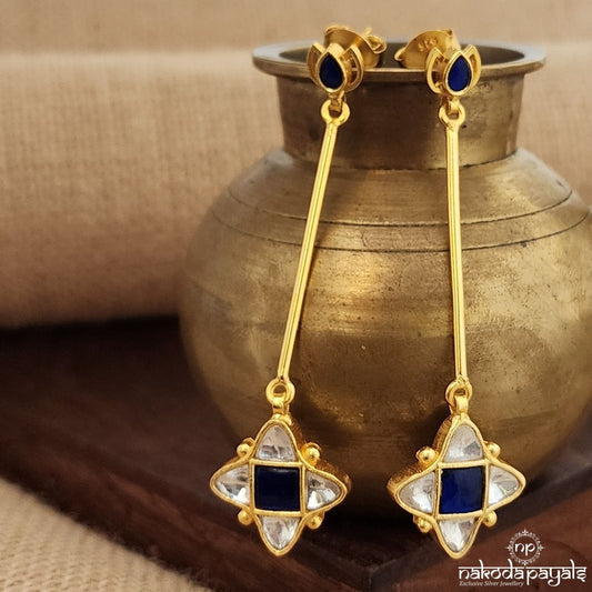 Blue Square Drop Kundan Earrings (Ge9570)