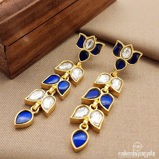 Royal Blue Leaf Drop Kundan Earrings (Ge9712)