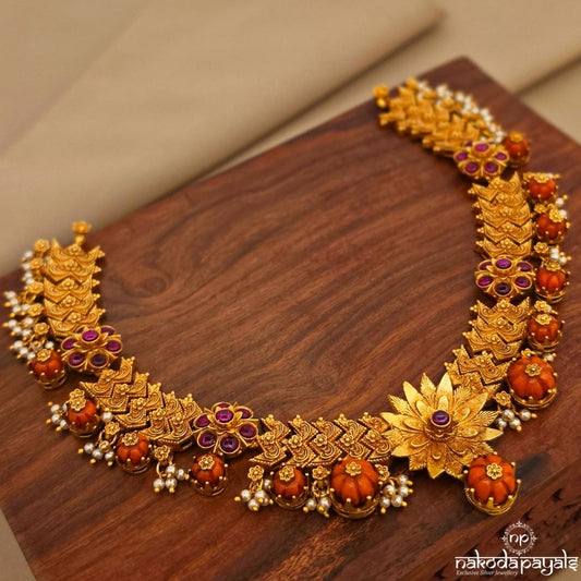 Pretty Coral Floral Neckpiece (Gn10488)