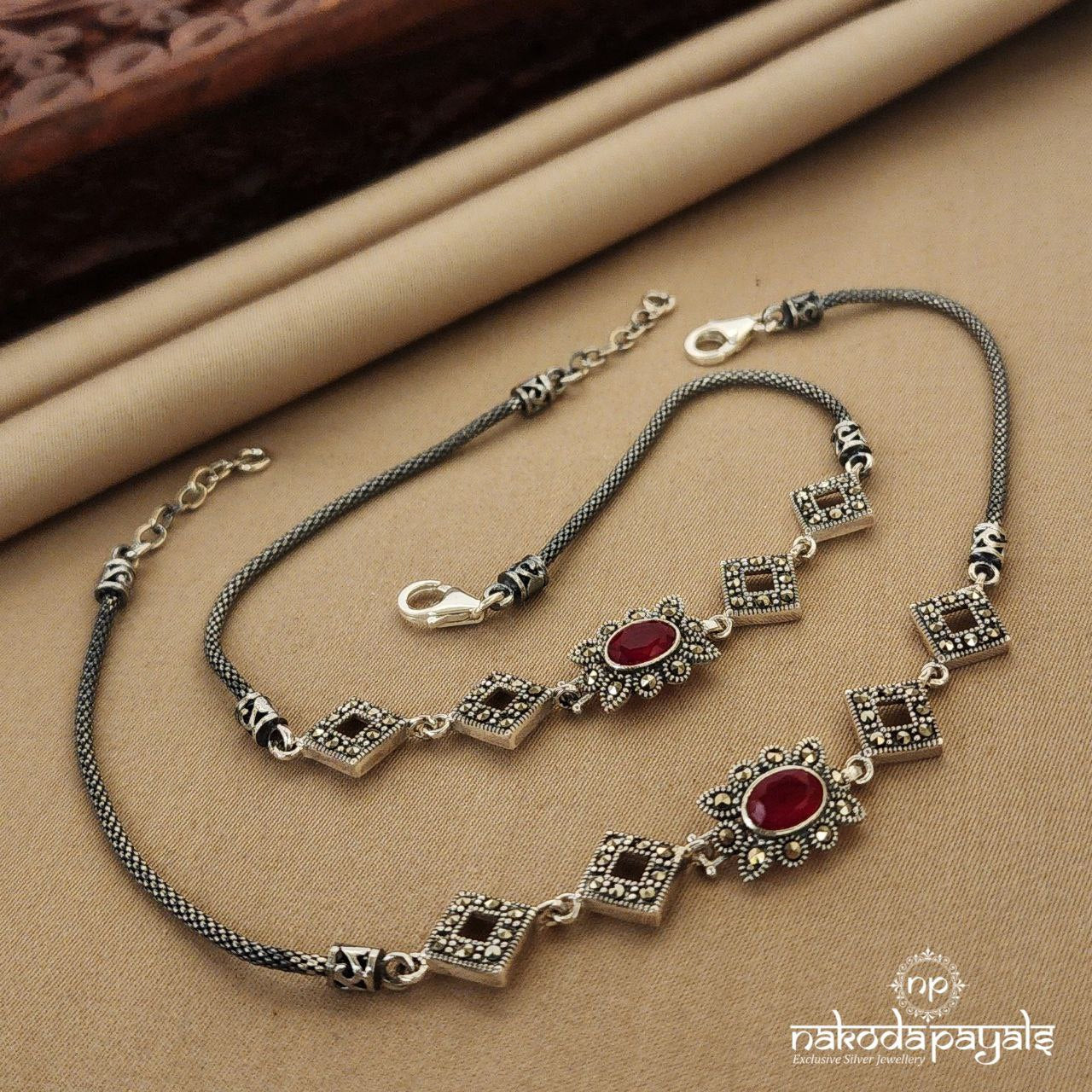 Geometric Ruby Marcasite Anklets (A5227)