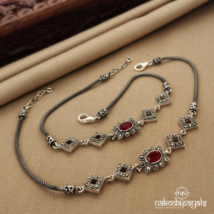 Geometric Ruby Marcasite Anklets (A5227)