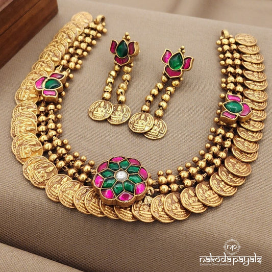 Lotus Coined Kundan Neckpiece With Earrings (Gn9228)