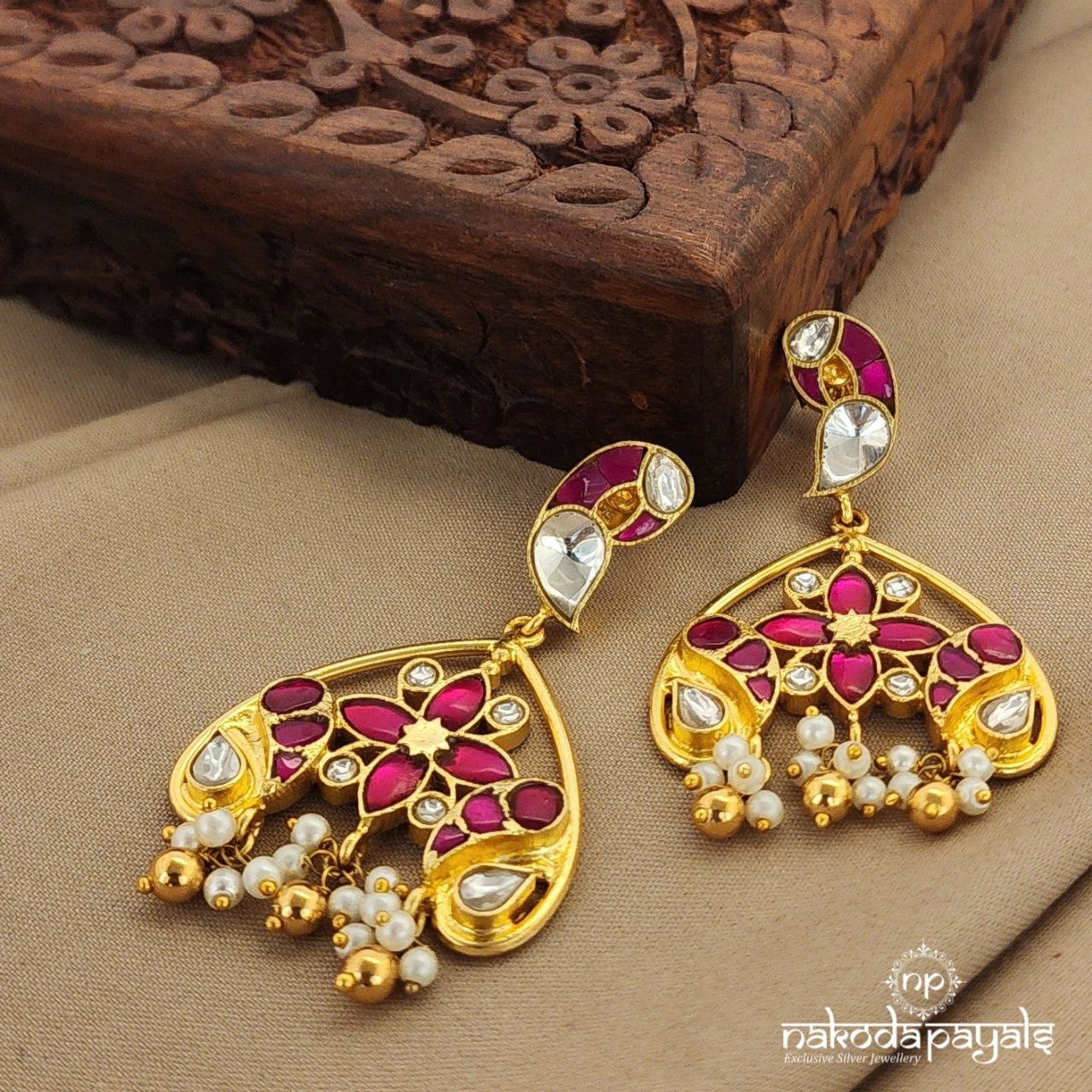 Pink Dome Kundan Chandbali (Ge7687)