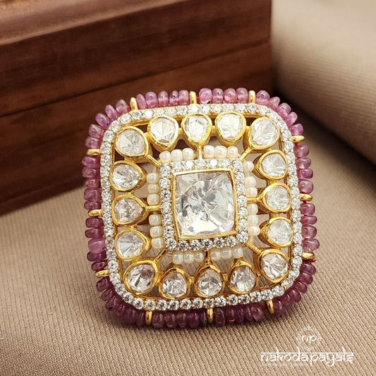 Pink Sparkling Squarish Moissanite Finger Ring (F2862)