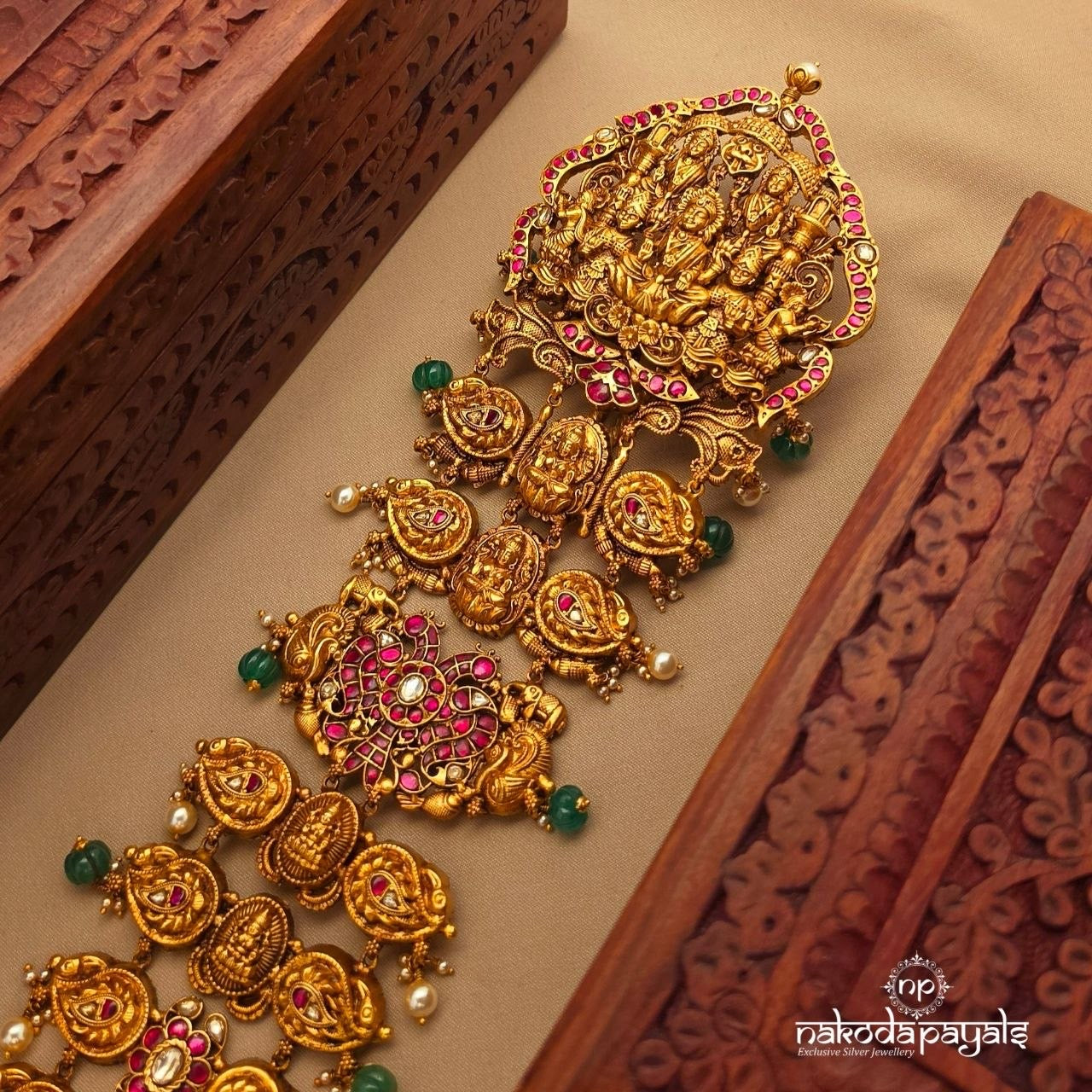 Floral Green Drops Kundan Jada Billa (Ha0125)