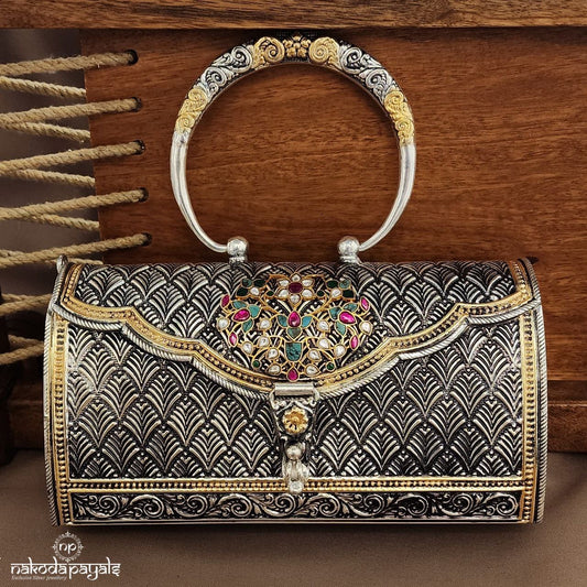 Multicoloured Floral Dual Tone Kundan Purse (Esa312)