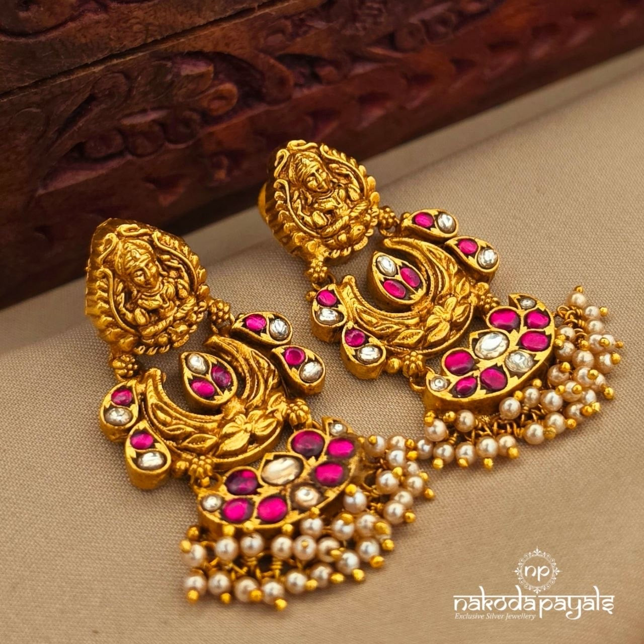 Pink Kundan Pearl Drops Earrings (Ge11244)