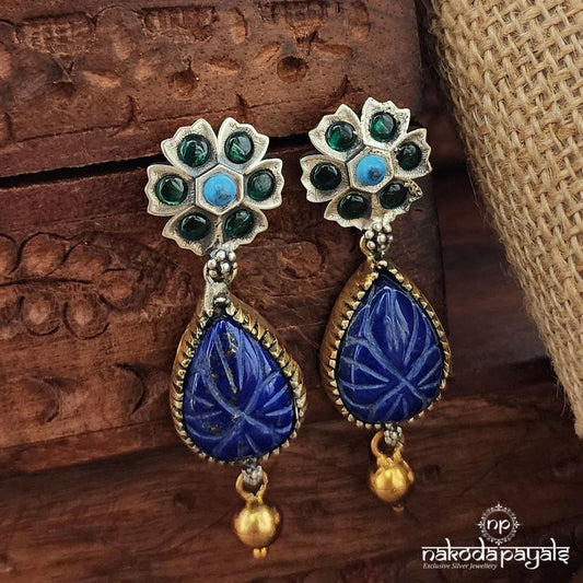 Green Floral Ball Drop Dual Tone Earrings (Dt1340)