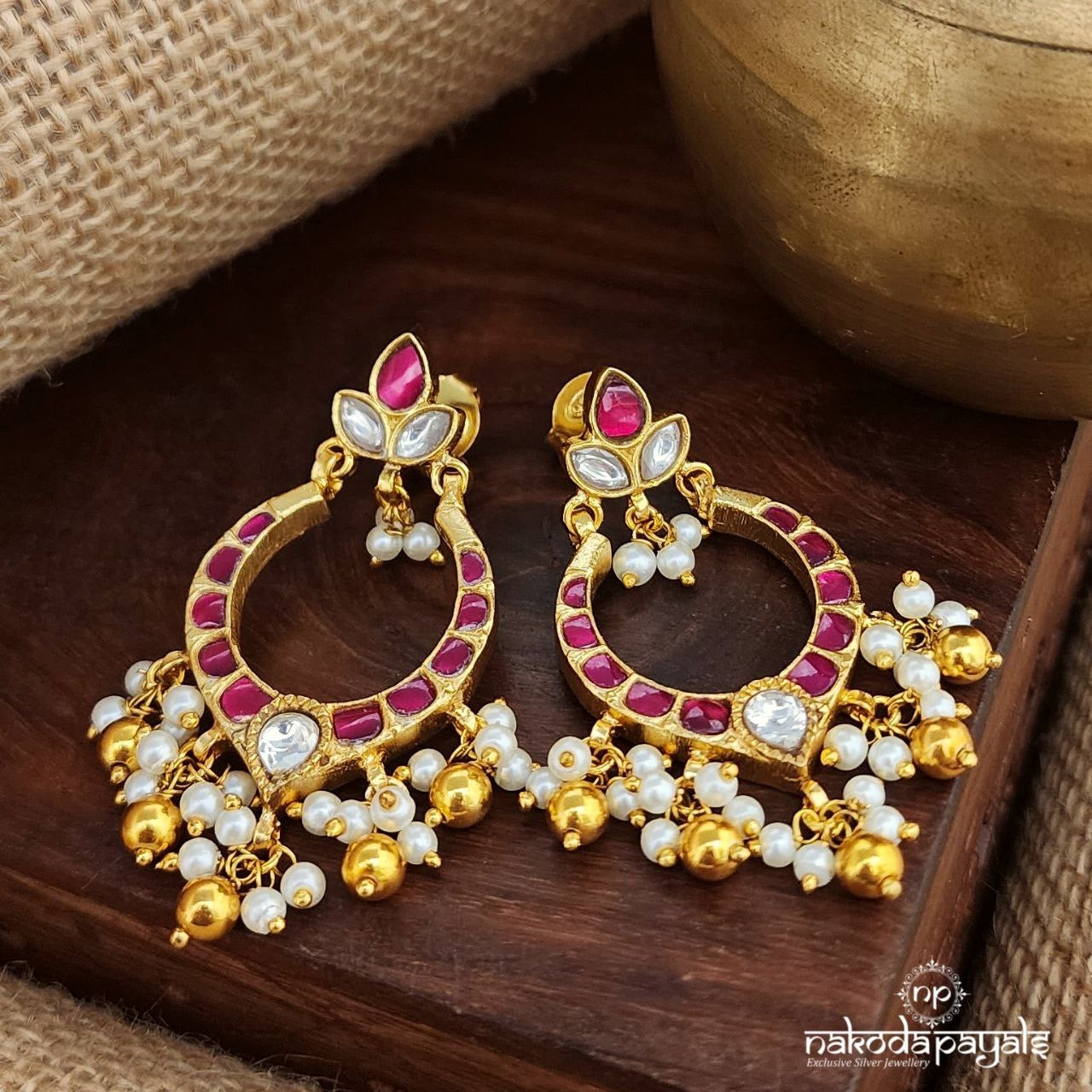 Blush Pink Pearly Kundan Chandbali (Ge9538)