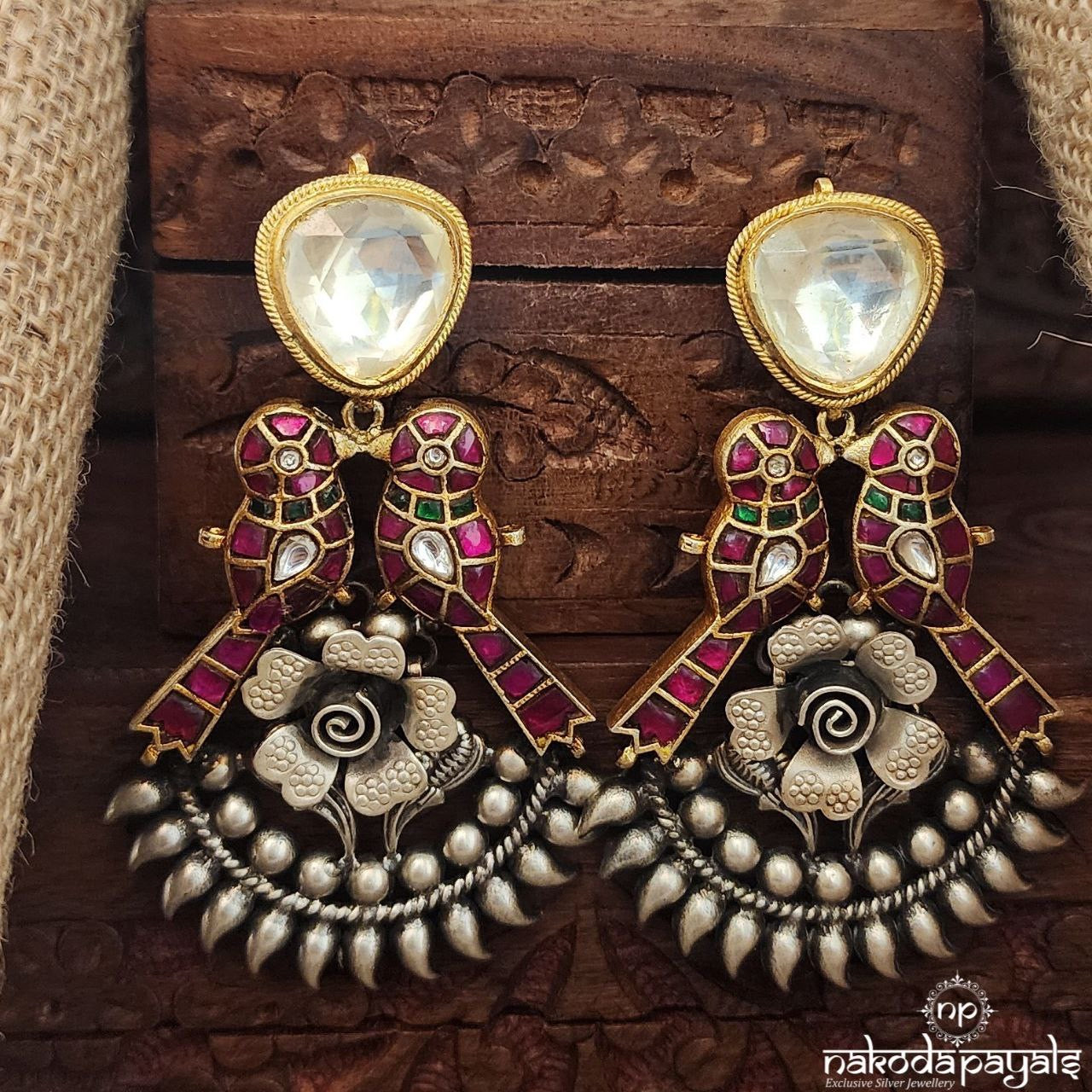 Twin Parrots Moissanite Dual Tone Chandbali (Dt1355)