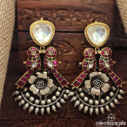 Twin Parrots Moissanite Dual Tone Chandbali (Dt1355)