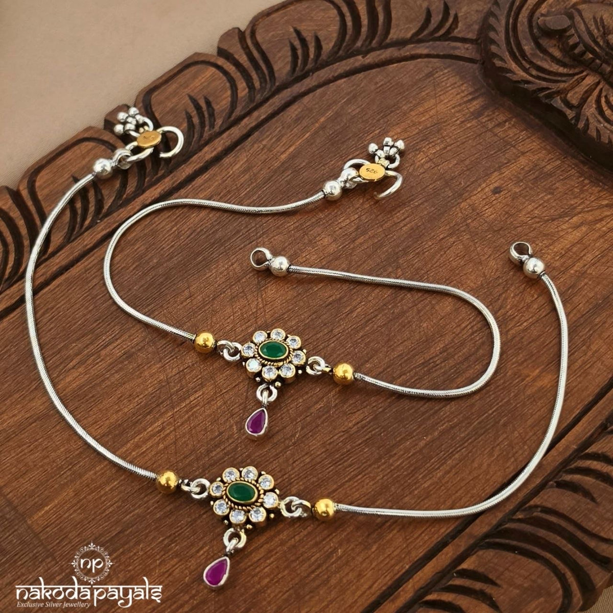 Dual Tone Pink Drop Anklet (A7159)