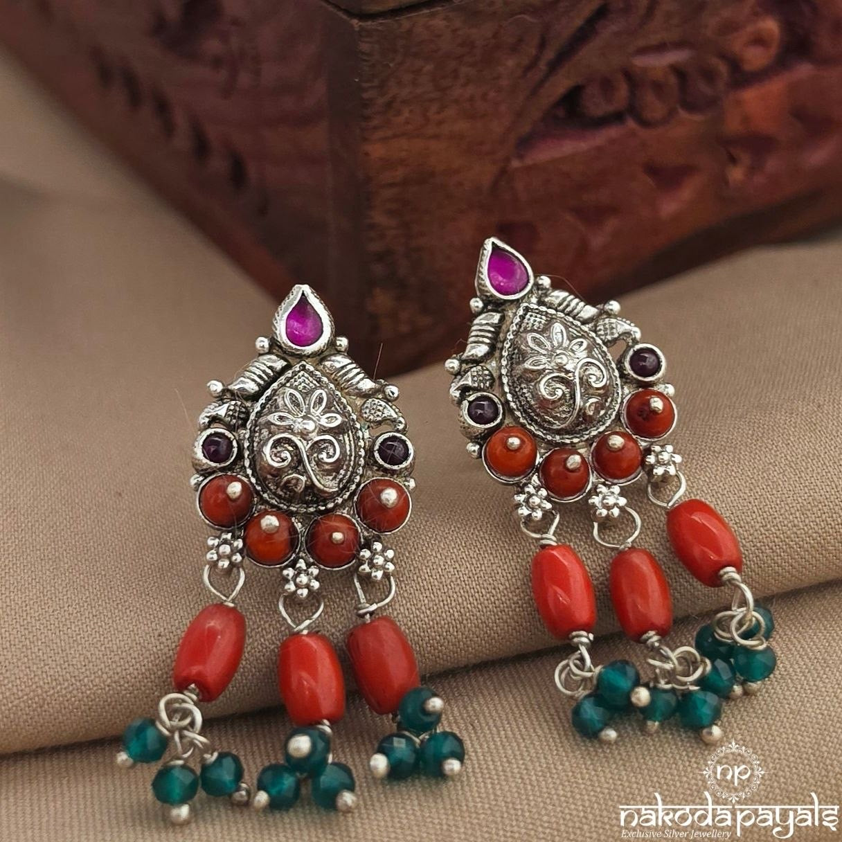 Floral Coral Drop Earrings (S4223)