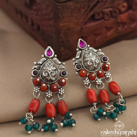 Floral Coral Drop Earrings (S4223)