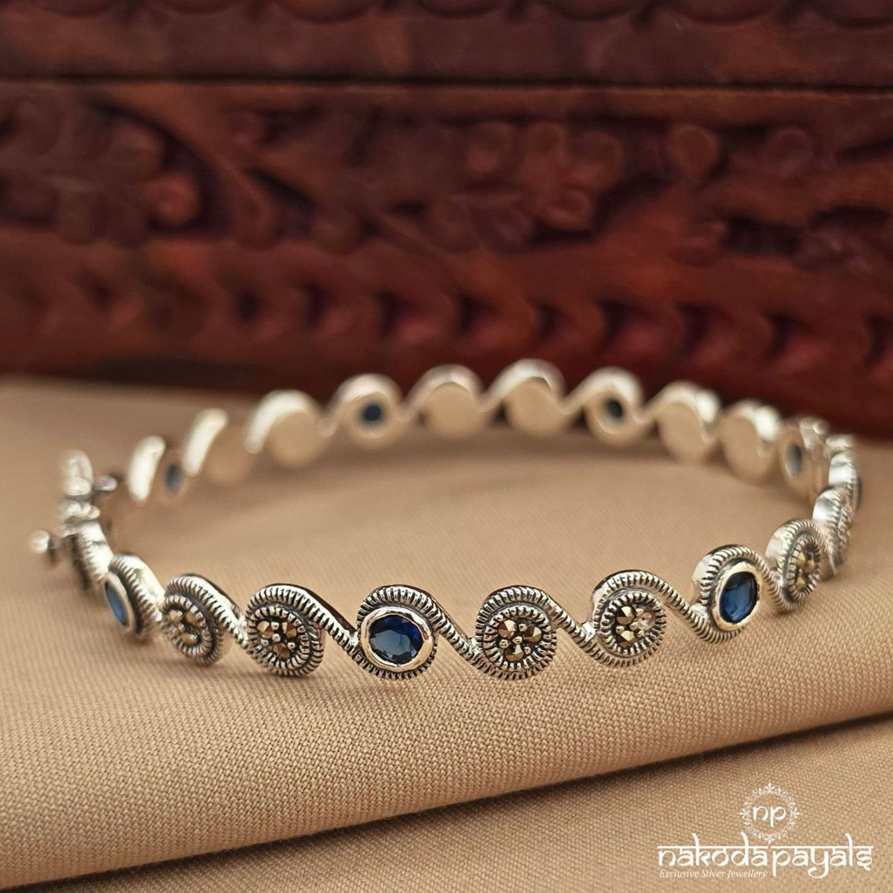 Blue Stone Swirl Marcasite Openable Kada (St4129)