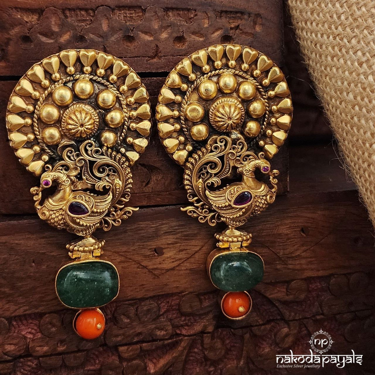 Jade Peacock Coral Drop Earrings (Ge9684)