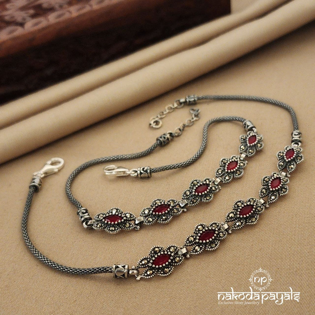 Scarlet Ruby Marcasite Anklets (A5237)