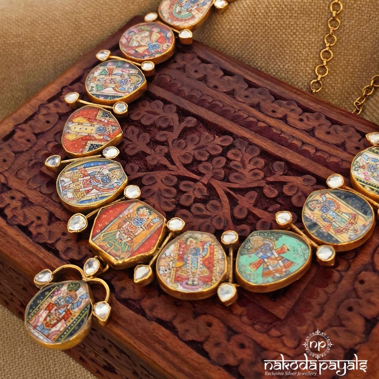 Shri Ram Handpainted Neckpiece With Earrings (Gn10524)