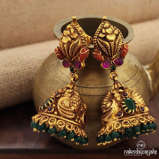 Coral Green Drops Jhumka (Ge9642)