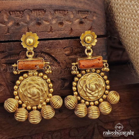 Floral Coral Earrings (Ge9681)