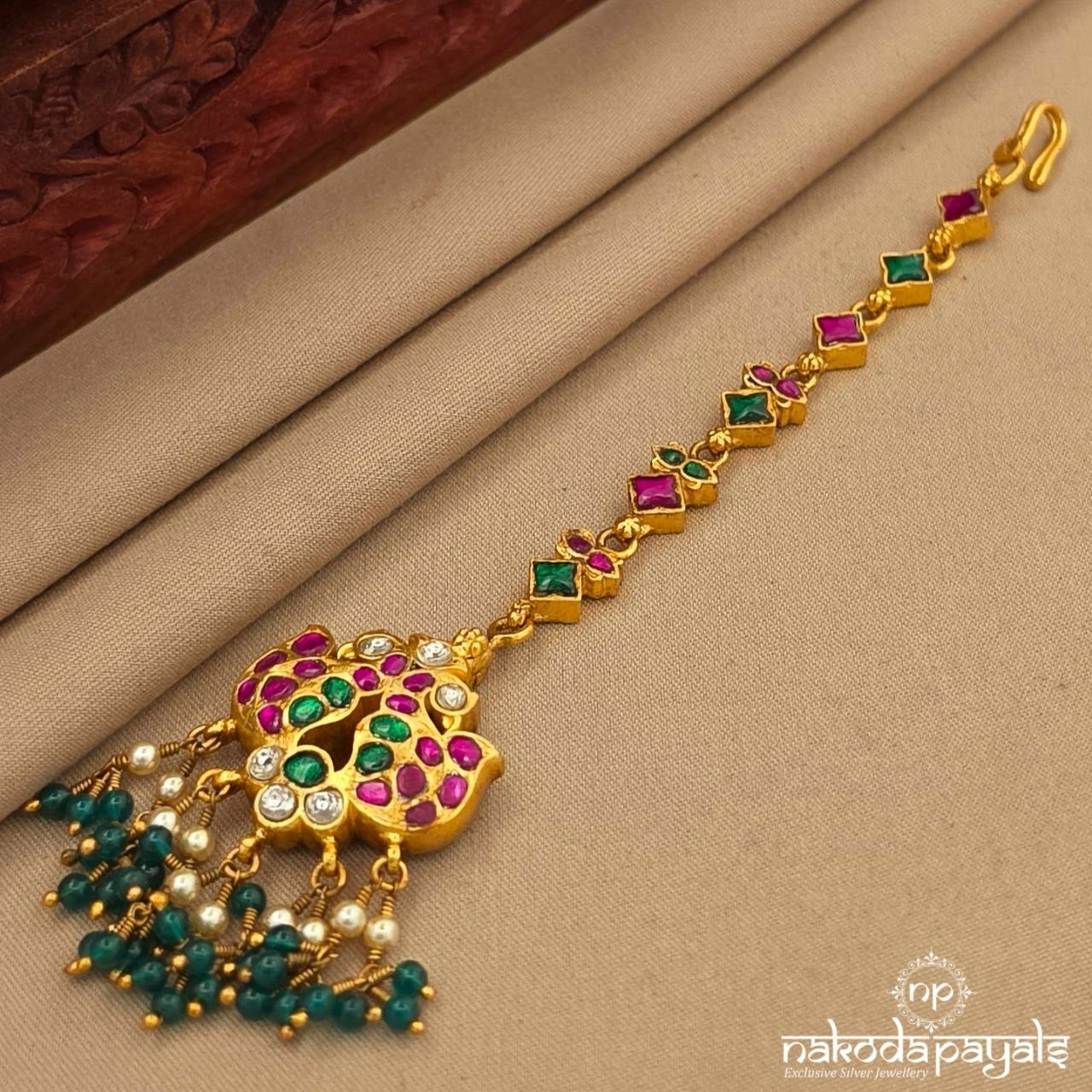 Reversible Kundan Green Pearl Maang Tikka (Gm1229)