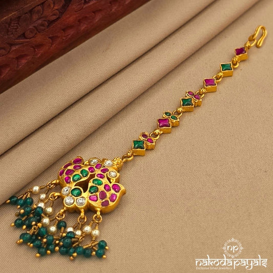 Reversible Kundan Green Pearl Maang Tikka (Gm1229)