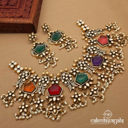 Pancharatna Pearly Neckpiece With Earrings (Gn10342)