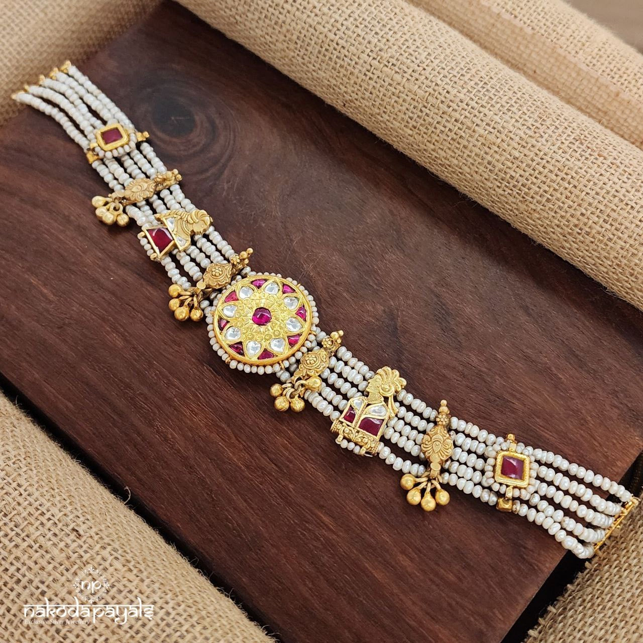 Pink Flower Pearl Glow Choker (Gn9187)