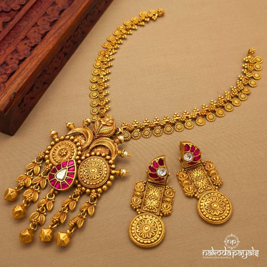 Pink Drop Circular Neckpiece With Earrings (Gn10315)