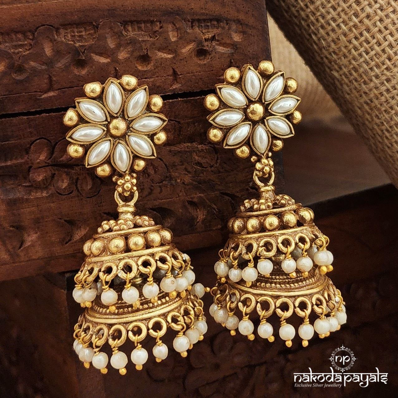 White Pearl Drops Double Jhumka (Ge9663)
